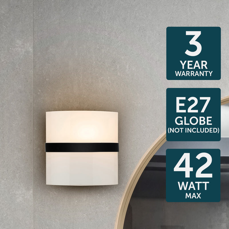 Brilliant Kota Matt Black Frost Glass Wall Light Sconce