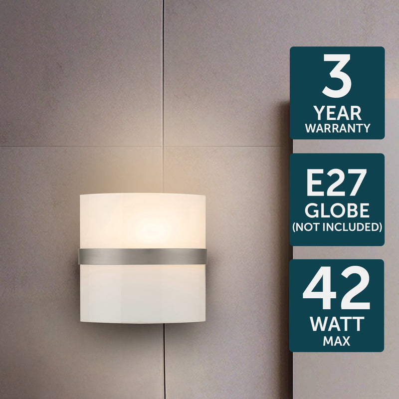 Brilliant Kota Satin Nickle Frost Glass Wall Light Sconce