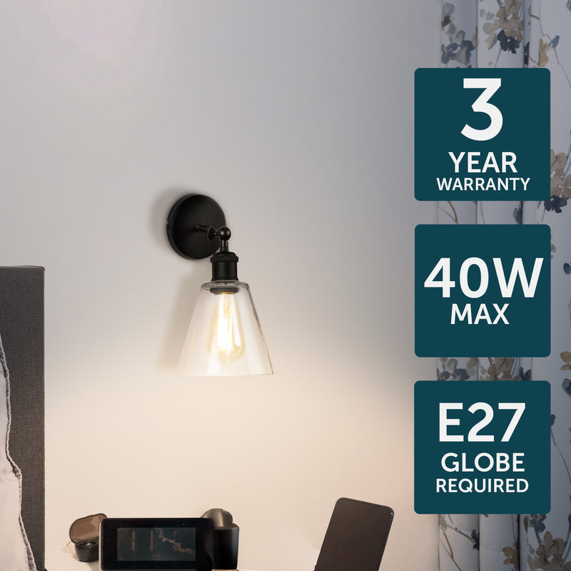 Brilliant Paige Matt Black Glass Vanity Light