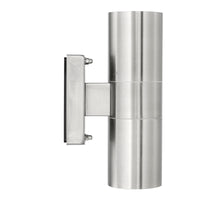 Brilliant Stainless Steel Coolum Modern Up/Down Wall Light on Round Base Plate