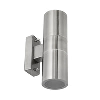 Brilliant Stainless Steel Coolum Modern Up/Down Wall Light on Round Base Plate