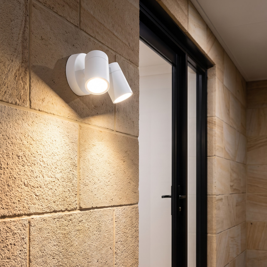 Brilliant White Coolum Twin Head Exterior Wall Light