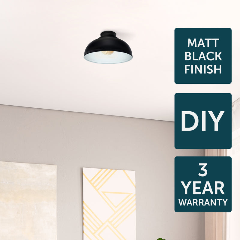 Brilliant Foundry 28cm Matt Black DIY Install Batten Fix Light Shade