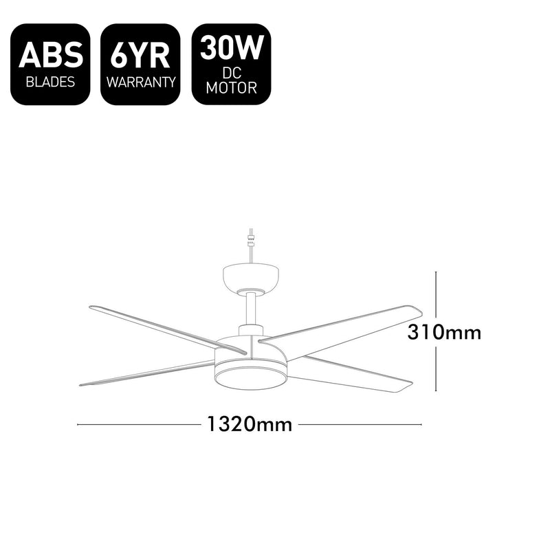 Brilliant 52" Black Matt Grace 4-Blade DC Ceiling Fan with Remote