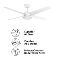 Brilliant 132cm White Matt Grace 4 Blade DC Ceiling Fan With Remote And LED Light