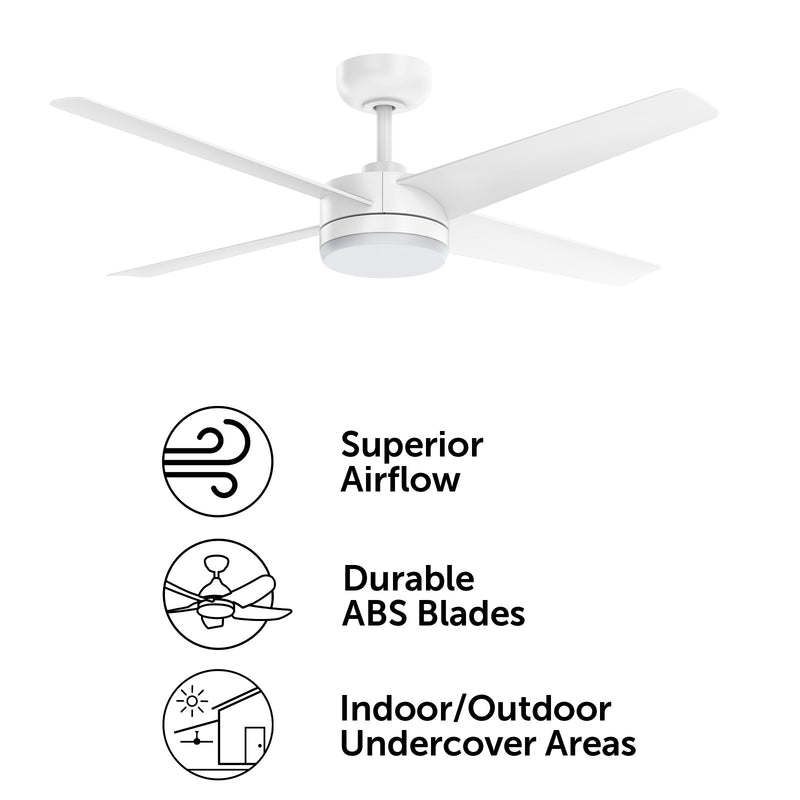 Brilliant 132cm White Matt Grace 4 Blade DC Ceiling Fan With Remote And LED Light