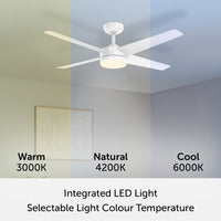 Brilliant 132cm White Matt Grace 4 Blade DC Ceiling Fan With Remote And LED Light