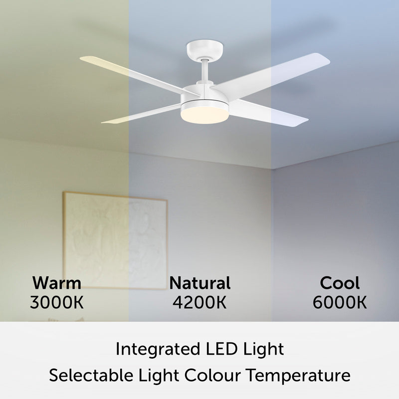 Brilliant 132cm White Matt Grace 4 Blade DC Ceiling Fan With Remote And LED Light