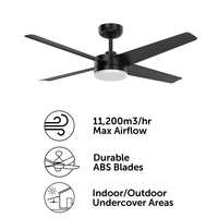 Brilliant 52" Black Matt Grace 4-Blade DC Ceiling Fan with Remote and LED Light