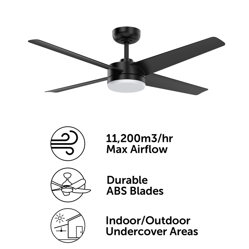 Brilliant 52" Black Matt Grace 4-Blade DC Ceiling Fan with Remote and LED Light