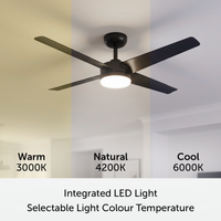 Brilliant 52" Black Matt Grace 4-Blade DC Ceiling Fan with Remote and LED Light