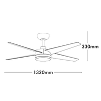 Brilliant 52" Black Matt Grace 4-Blade DC Ceiling Fan with Remote and LED Light