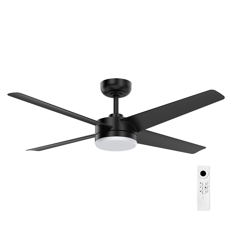 Brilliant 52" Black Matt Grace 4-Blade DC Ceiling Fan with Remote and LED Light