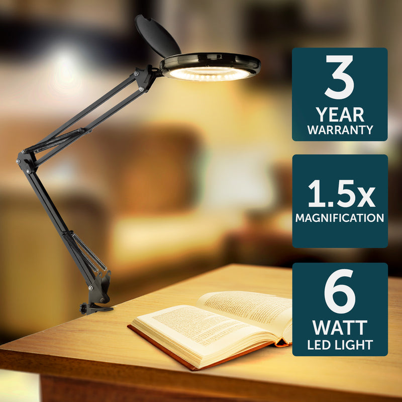 Brilliant Spy Black Fully Adjustable Magnifying LED Clamp Lamp