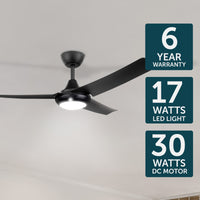 Brilliant Duque Black 132cm DC Ceiling Fan with CCT LED Light And Remote