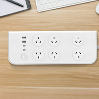 Brilliant White 6 Power Outlets Cannes Wi-Fi Power Board with USB-A & USB-C Charging