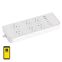 Brilliant White 6 Power Outlets Cannes WiFi Power Board with USB-A & USB-C Charging