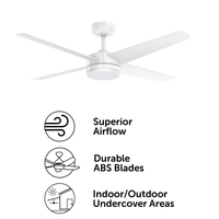 Brilliant 52" White Smart And Tri Colour LED Light 4 Bladed Grace ABS Ceiling Fan