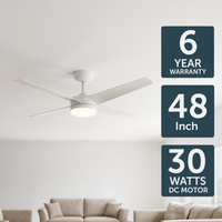 Brilliant 52" White Smart And Tri Colour LED Light 4 Bladed Grace ABS Ceiling Fan