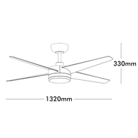 Brilliant 52" White Smart And Tri Colour LED Light 4 Bladed Grace ABS Ceiling Fan