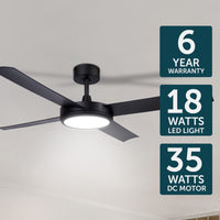 Brilliant Inaya Black 132cm DC Ceiling Fan with CCT LED Light And Remote