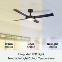 Brilliant Inaya Black 132cm DC Ceiling Fan with CCT LED Light And Remote