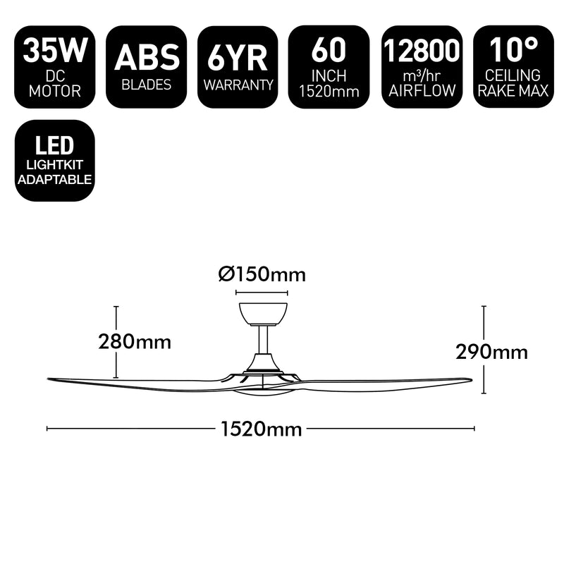 Brilliant 60" White Fantastic 3-Blade DC Ceiling Fan