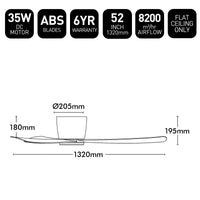 Brilliant 52" White Costa 3-Blade Low Profile DC Ceiling Fan