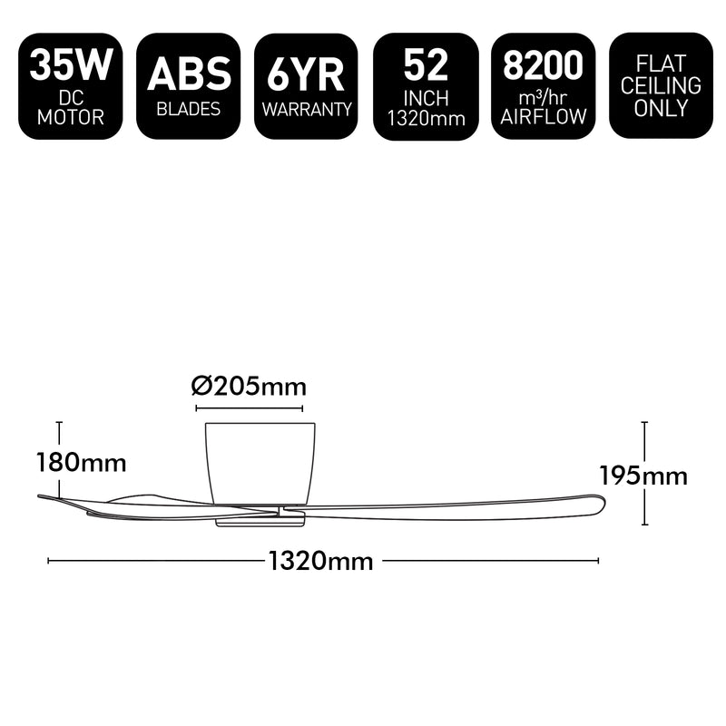 Brilliant 52" White Costa 3-Blade Low Profile DC Ceiling Fan