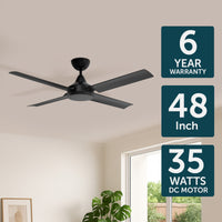 Brilliant Matt Black Cairns 48" DC Ceiling Fan