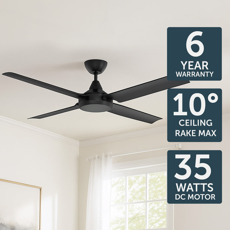 Brilliant Matt Black Cairns 52" DC Ceiling Fan