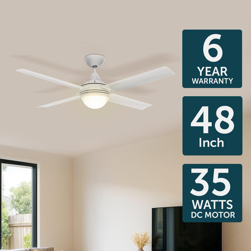 Brilliant Matt White Cairns 48" DC Ceiling Fan with Light
