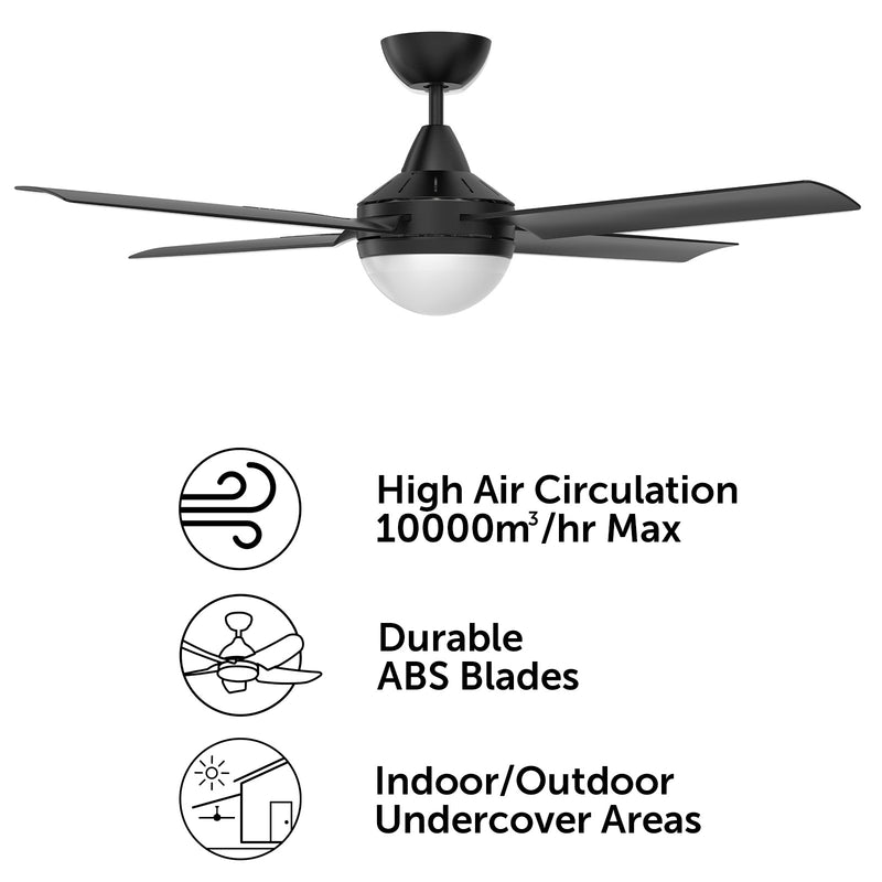 Brilliant Matt Black Cairns 48" DC Ceiling Fan with Light