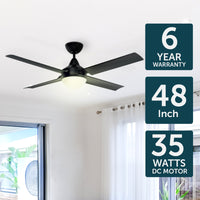 Brilliant Matt Black Cairns 48" DC Ceiling Fan with Light