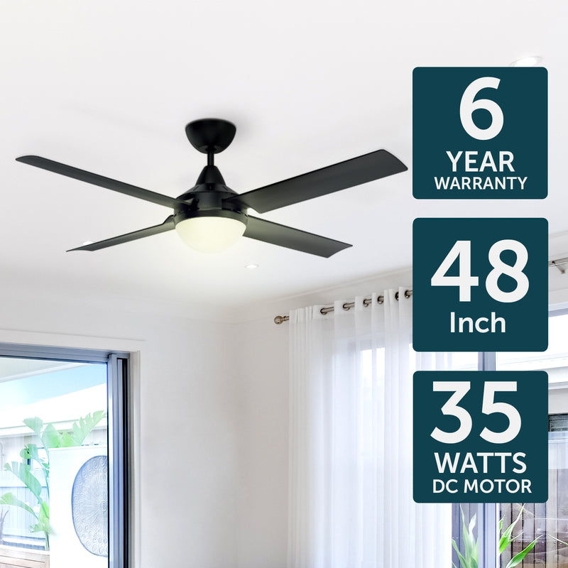 Brilliant Matt Black Cairns 48" DC Ceiling Fan with Light
