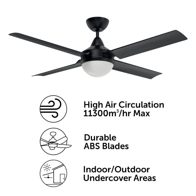 Brilliant Matt Black Cairns 52" DC Ceiling Fan with Light