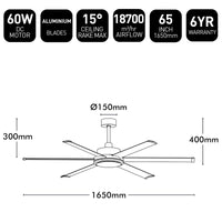 Brilliant 65" White Colossus II 6-Blade DC Ceiling Fan