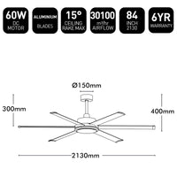 Brilliant 84" White Colossus II 6-Blade DC Ceiling Fan