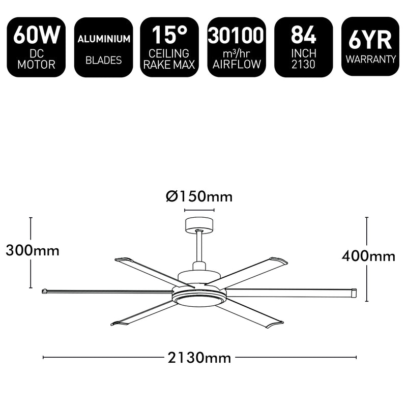 Brilliant 84" Black Colossus II 6-Blade DC Ceiling Fan