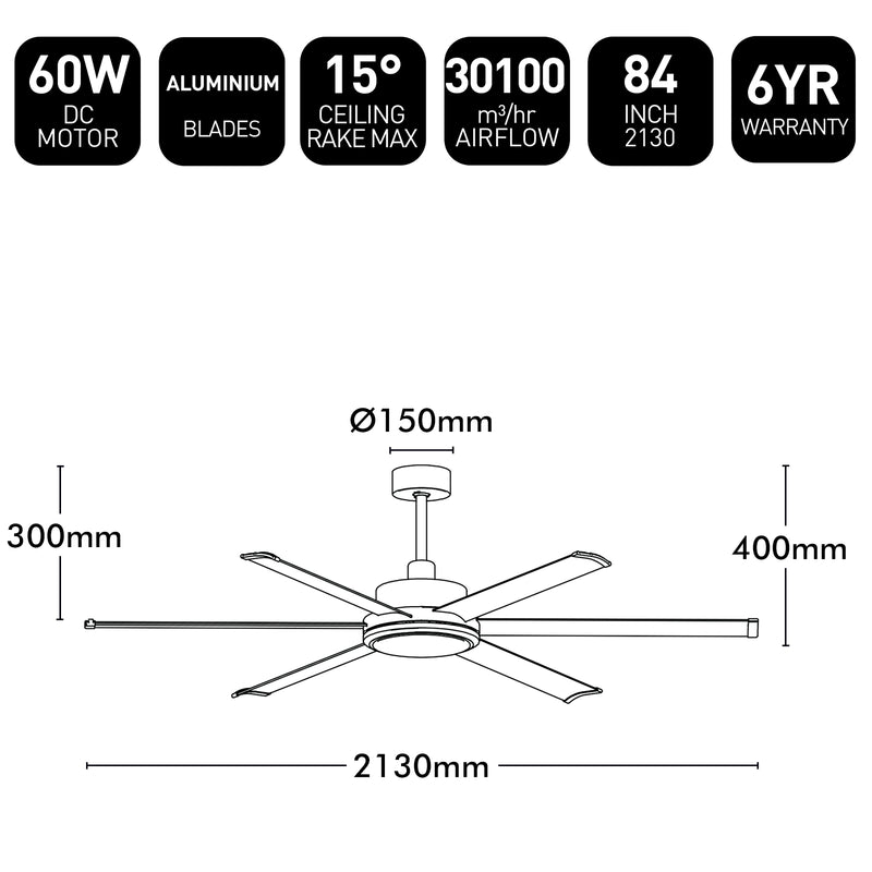 Brilliant 84" Satin Nickel Colossus II 6-Blade DC Ceiling Fan