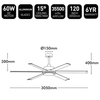 Brilliant 120" White Colossus II 6-Blade DC Ceiling Fan