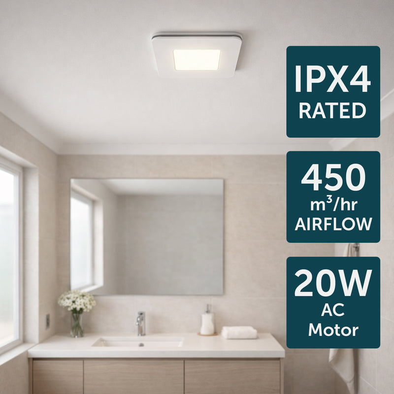 Brilliant White Blizzard Square 270mm DC Exhaust Fan with LED Light