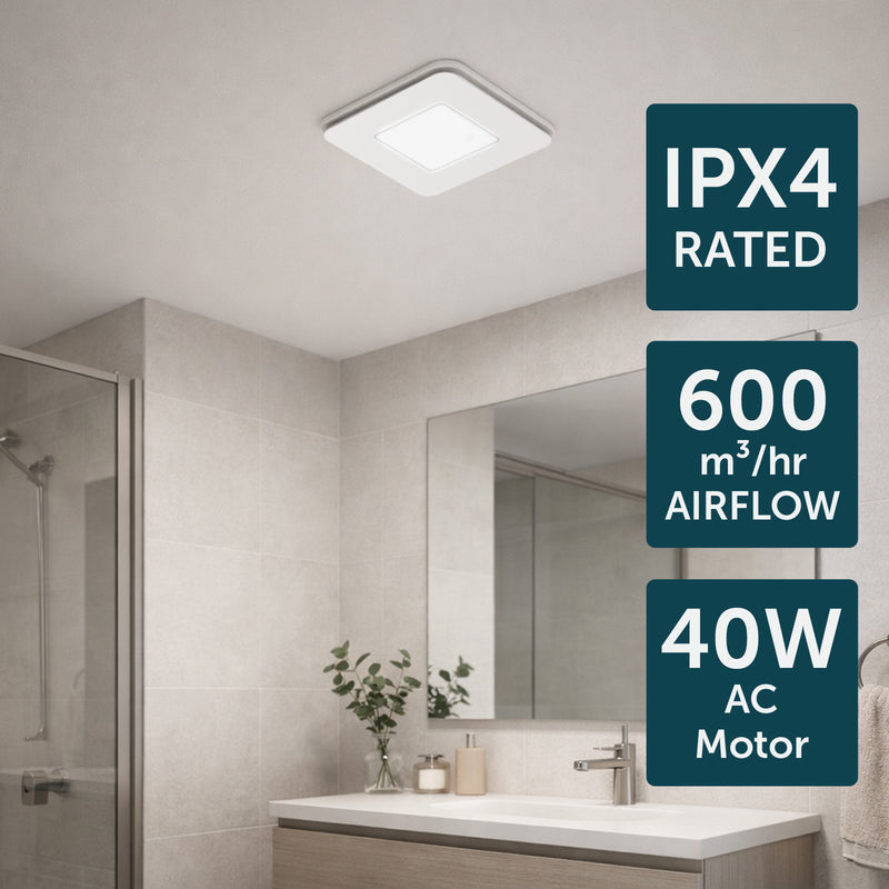 Brilliant White Blizzard Square 330mm DC Exhaust Fan with LED Light