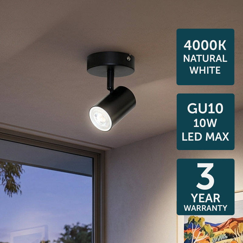 Brilliant Matte Black Nash Single Head Hardwired Modern Spotlight