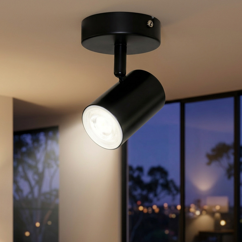 Brilliant Matte Black Nash Single Head Hardwired Modern Spotlight
